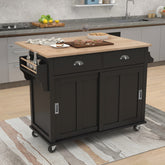 Kitchen Cart with Drop-Leaf Countertop & Sliding Barn Door, Black